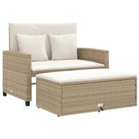 Tuinbank 2-zits met kussens poly rattan beige - thumbnail