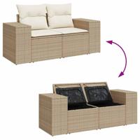 5-delige Loungeset met kussens poly rattan beige - thumbnail