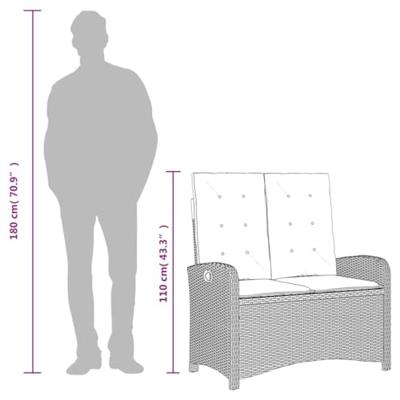 Tuinbankje verstelbaar met kussens poly rattan beige