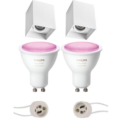 Pragmi Luxina Pro - Opbouw Vierkant - Mat Wit - Verdiept - Kantelbaar - 90mm - Philips Hue - Opbouwspot Set GU10 - White and Color Ambiance - Bluetooth