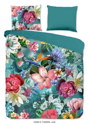 Good Morning Dekbedovertrek "bloemen" - Petrol - (200x200/220 cm) - Katoen