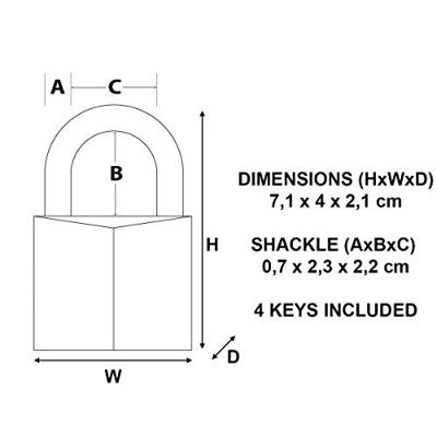 Masterlock 40mm extra thick solid brass body - 23mm hardened steel HEXagonal shac - 1145PEURD - thumbnail