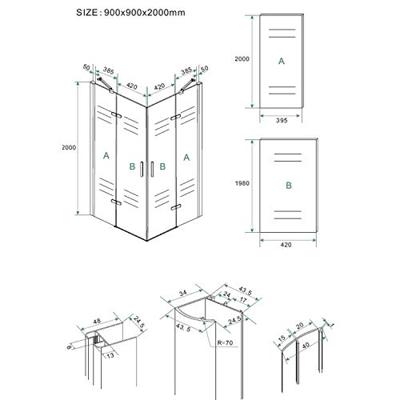 Double hoekintap cabine met 2 draaideuren 900 x 900 x 2000 x 8 mm nano helder glas/chroom - thumbnail