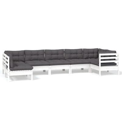 7-delige Loungeset met kussens grenenhout wit