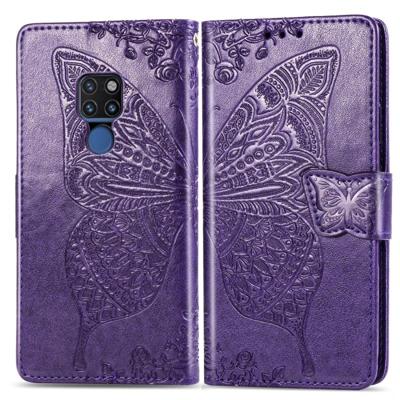 Butterfly Love bloemen reliëf horizontale Flip lederen draagtas voor Huawei mate 20 met houder & kaartsleuven & portemonnee & Lanyard (donker paars)