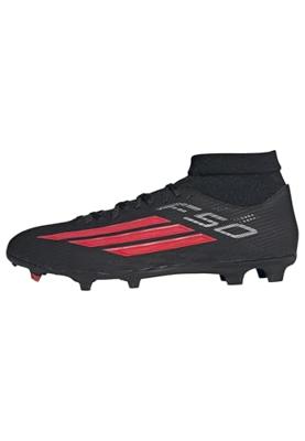 adidas F50 League Mid Gras / Kunstgras Voetbalschoenen (MG) Zwart Rood Donkergrijs