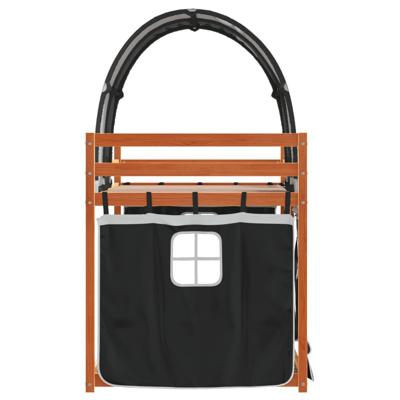 Stapelbed met gordijnen 90x190 cm grenenhout wit en zwart