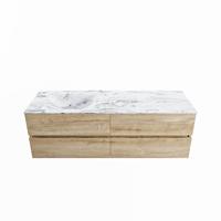 MONDIAZ VICA-DLUX 150cm badmeubel onderkast Washed Oak 4 lades. Inbouw wastafel CLOUD links zonder kraangat, kleur Glace. - thumbnail