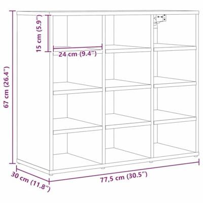 Schoenenkast Zwart Eiken 77,5 x 30 x 67 cm Bewerkt hout