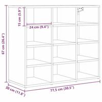 Schoenenkast Zwart Eiken 77,5 x 30 x 67 cm Bewerkt hout - thumbnail