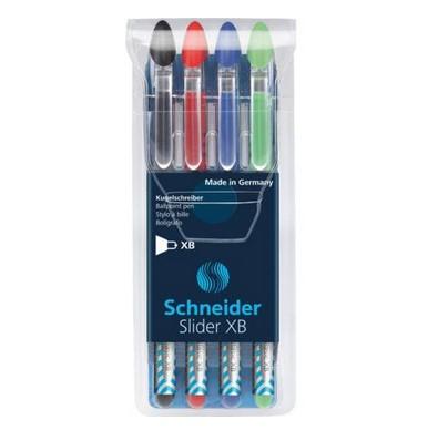 Schneider balpen Slider Basic, extra breed, geassorteerde kleuren, etui van 3 + 1 gratis