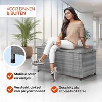 Polyrattan Kussenbox Grijs 122x56x61cm met wielen - thumbnail