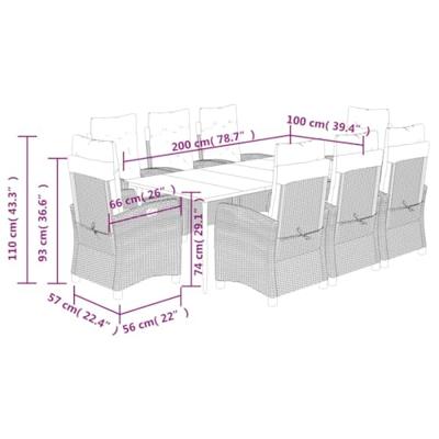 9-delige Tuinset met kussens poly rattan grijs