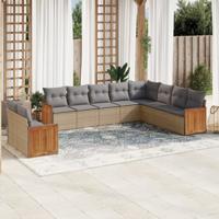 10-delige Loungeset met kussens poly rattan beige - thumbnail