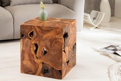 Massieve bijzettafel SQUARE 40cm teakhouten kubuskruk - 39226