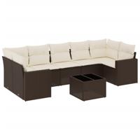 8-delige Loungeset met kussens poly rattan bruin - thumbnail