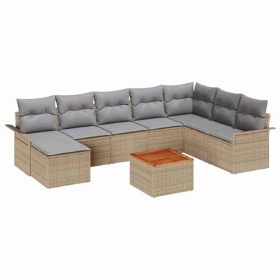 Tuinbankenset met kussen 9 pcs Beige poly rattan