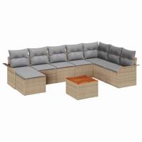 Tuinbankenset met kussen 9 pcs Beige poly rattan - thumbnail