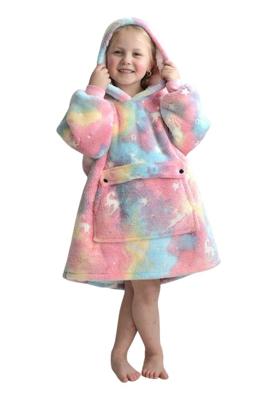 Draagbare deken met capuchon & mouwen - klein kind - unicorn glow