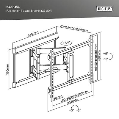 Digitus DA-90454 TV-beugel Variabele afstand tot de muur 114,3 cm (45) - 177,8 cm (70) Uittrekbaar, Kantelbaar, Kantelbaar en roteerbaar