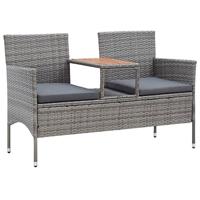 Tuinbank 2-zits met tafeltje 143 cm poly rattan grijs - thumbnail