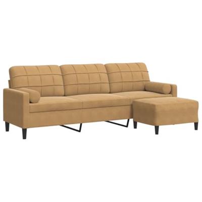 Driezitsbank met voetenbank 210 cm fluweel bruin