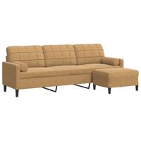 Driezitsbank met voetenbank 210 cm fluweel bruin - thumbnail