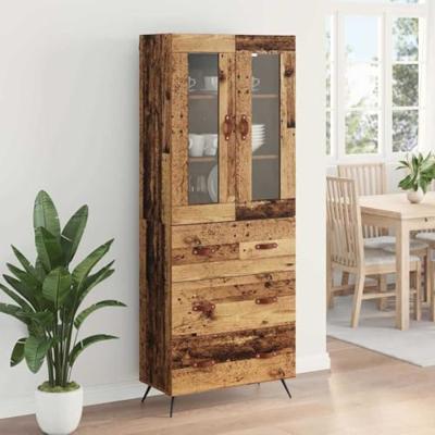 Hoge opbergkast met plank met lade 2 stuks Oudhout bewerkt hout