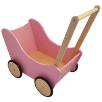 Houten Poppenwagen - Roze met blanke wielen - thumbnail
