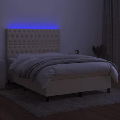 Boxspring met matras en LED stof crèmekleurig 140x190 cm - thumbnail