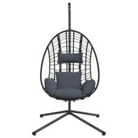 VidaXL Hangstoel met standaard rattan en staal antracietkleurig - thumbnail