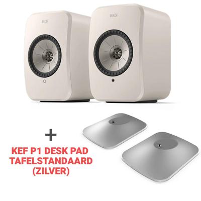 KEF Combi Deal LSX II LT - wit + KEF P1 Desk pad tafelstandaard - zilver