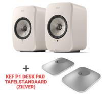 KEF Combi Deal LSX II LT - wit + KEF P1 Desk pad tafelstandaard - zilver - thumbnail
