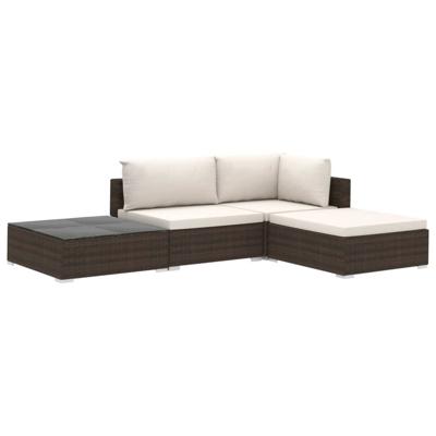 4-delige Loungeset met kussens poly rattan bruin