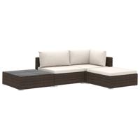 4-delige Loungeset met kussens poly rattan bruin - thumbnail