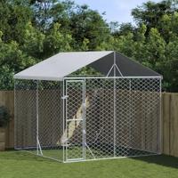 Hondenkennel met dak 3x3x2,5 m gegalvaniseerd staal zilverkleur - thumbnail