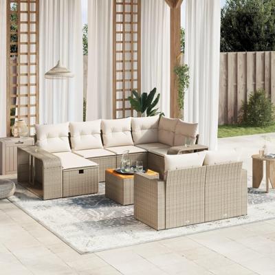 11-delige Tuinset met kussens poly rattan beige - thumbnail