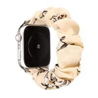 Elastisch scrunchie nylon bandje - Bloemenprint donker - Geschikt voor Apple Watch 38mm / 40mm / 41mm / 42mm - thumbnail