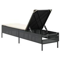 Ligbed met kussen poly rattan zwart - thumbnail