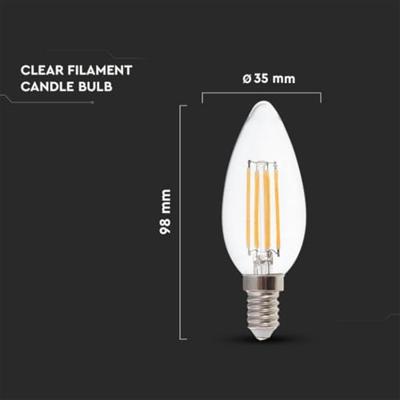 E14 LED Filament Lamp - Dimbaar - 4 Watt 400 lumen - 3000K warm wit - Vervangt 35 Watt - E14 fitting - Kaarslamp - Kleine fitting