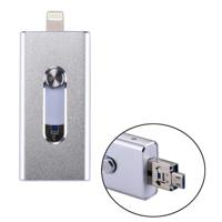 RQW-02 3 in 1 USB 2.0 & 8 Pin & Micro USB 16GB Flash Drive for iPhone & iPad & iPod & Most Android Smartphones & PC Computer(Silver) - thumbnail