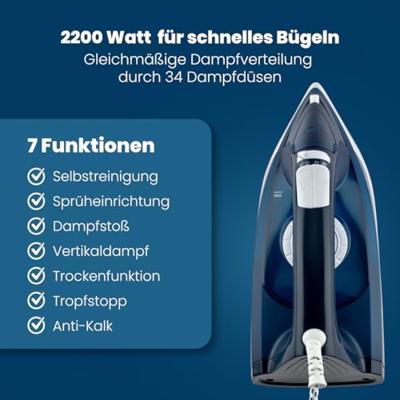 Bomann db 6004 cb stoomstrijkijzer 2200w 250ml blauw/wit - thumbnail