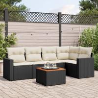 6-delige Loungeset met kussens poly rattan zwart - thumbnail