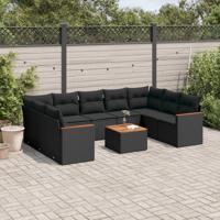 10-delige Loungeset met kussens poly rattan zwart - thumbnail