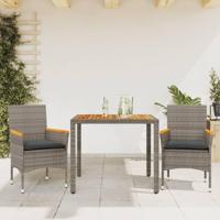 3-delige Tuinset met kussens poly rattan en acaciahout grijs - thumbnail