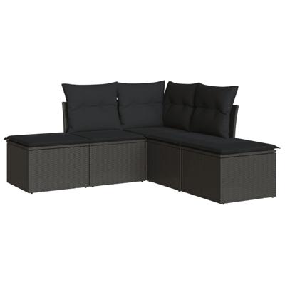 5-delige Loungeset met kussens poly rattan zwart