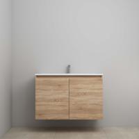 On-Line Onderkast - 100 cm - Voorgemonteerd - Greeploos 2 Deuren - Acryl Wastafel - 1 Kraangat - Eiken - thumbnail