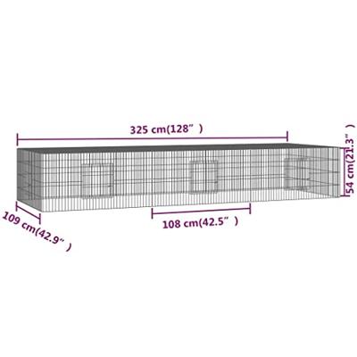 VidaXL Konijnenkooi met 3 panelen 325x109x54 cm gegalvaniseerd ijzer