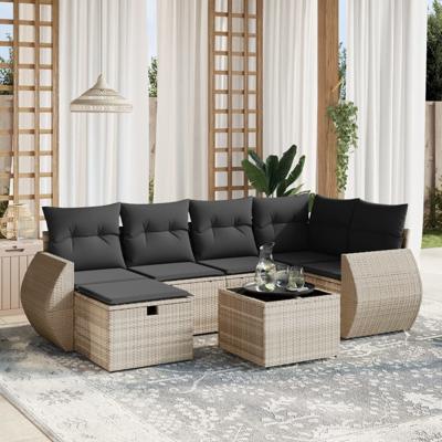 6-delige Loungeset met kussens poly rattan lichtgrijs