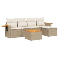 6-delige Loungeset met kussens poly rattan beige - thumbnail